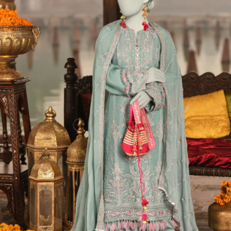 J. GREEN ORGANZA EMBROIDERED UNSTITCHED 3PC | JJLS-S-JFU-25-703