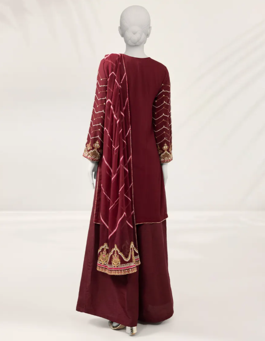 J. MAROON EMBROIDERED CHIFFON UNSTITCHED 3PC