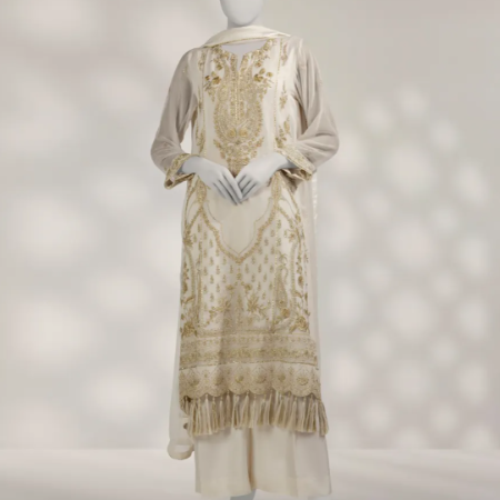 J. OFF WHITE CHIFFON EMBROIDERED UNSTITCHED 3PC