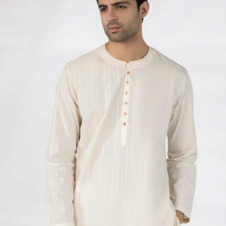 J. CREAM BUNNAT COTTON CASUAL SHORT KURTA