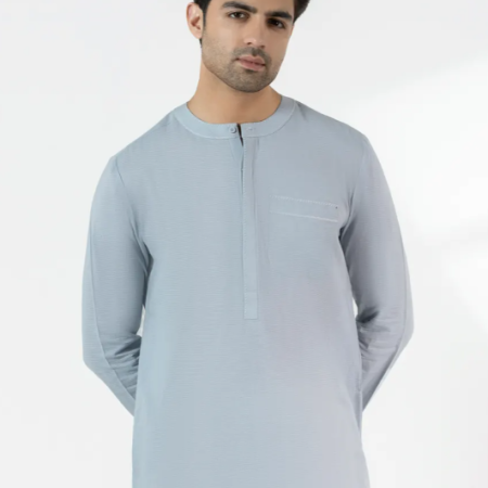 J. SKY BLUE COTTON CASUAL SHORT KURTA