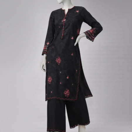 j. BLACK TEXTURED EMBROIDERED UNSTITCHED 2PC