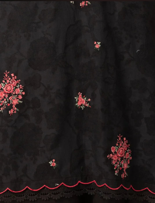 j. BLACK TEXTURED EMBROIDERED UNSTITCHED 2PC