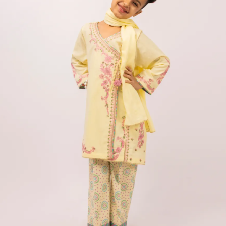J. YELLOW DOBBY EMBROIDERED STITCHED 3PC