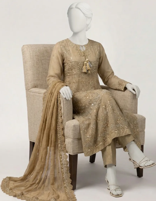 J. BROWN PAPER COTTON EMBROIDERED FORMAL STITCHED 3PC