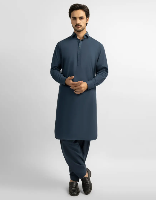 J. BLUE COTTON PLAIN KAMEEZ SHALWAR