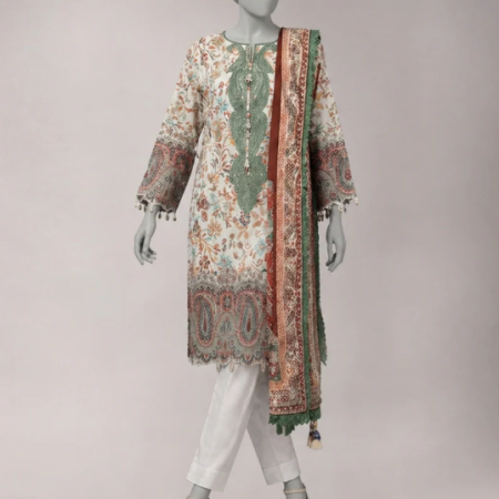 J. multicolor lawn embroidered unstitched 3pc