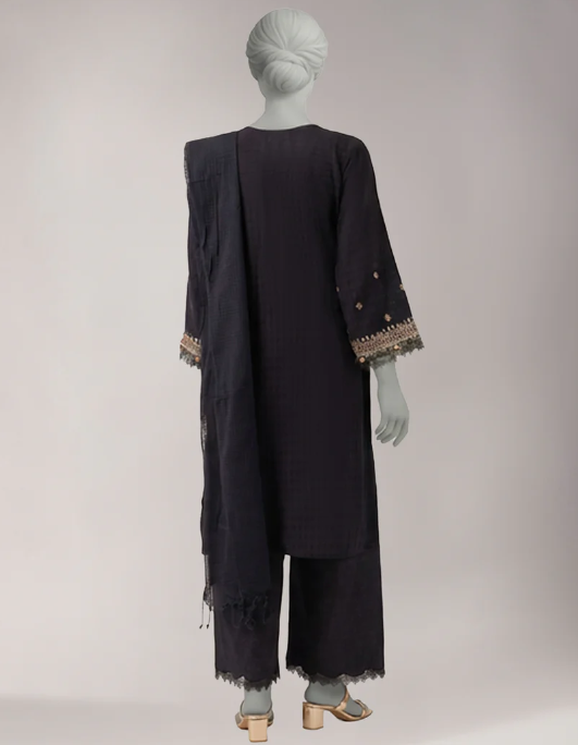 J. black embroidered jacquard unstitched 3pc