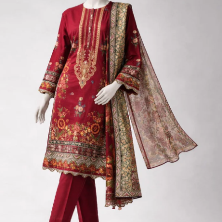 J. multicolor lawn embroidered unstitched 3pc
