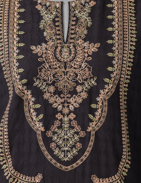 J. black embroidered jacquard unstitched 3pc