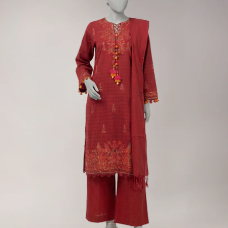 J. maroon embroidered jacquard unstitched 3pc