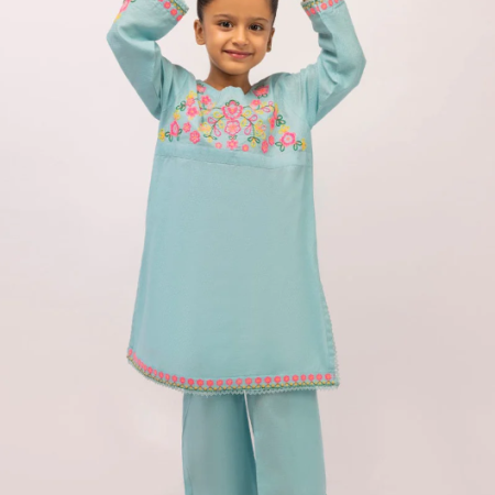 J. blue dobby embroidered stitched 2pc