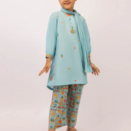 J. blue lawn embroidered stitched 3pc