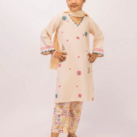J. pink lawn embroidered stitched 3pc