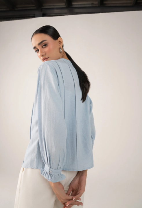 MariaB Pleated Woven Top