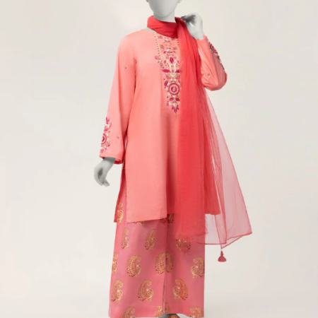 J. pink lawn embroidered 3pc stitched