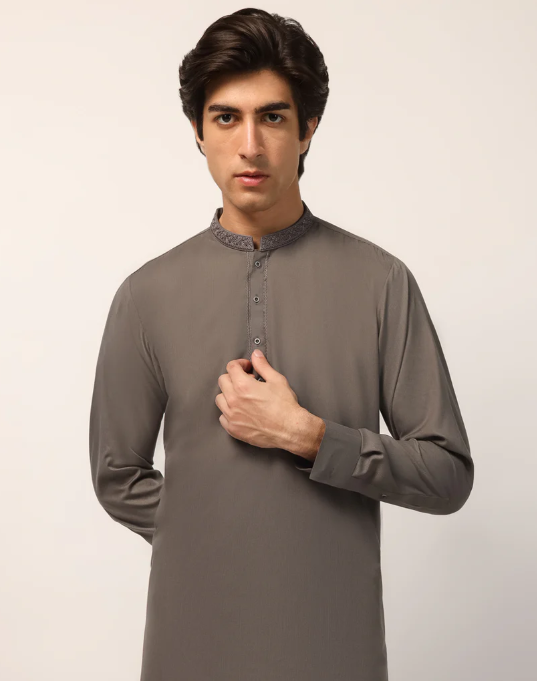 J. grey polyester semi-formal kameez shalwar