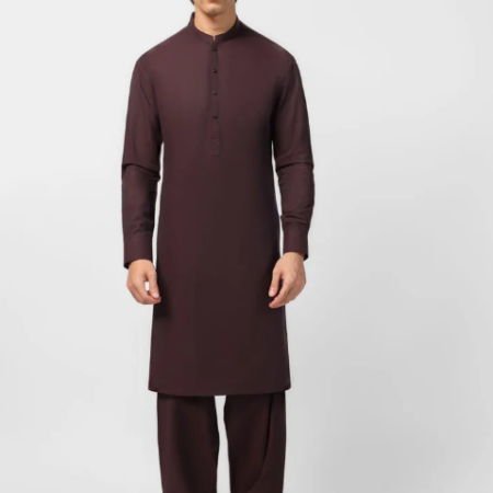 J. maroon cotton casual kameez shalwar