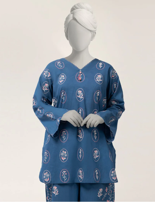 J. blue lawn printed 2pc stitched