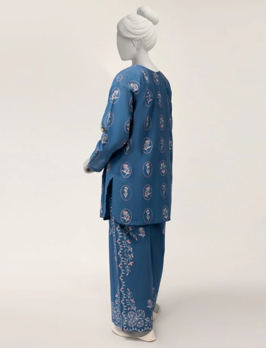 J. blue lawn printed 2pc stitched