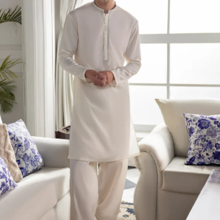 J. off white semi-formal kameez shalwar