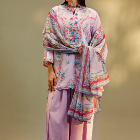 Unstitched Embroidered 3 Piece Muzlin Suit