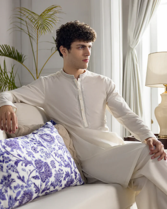 J. off white semi-formal kameez shalwar