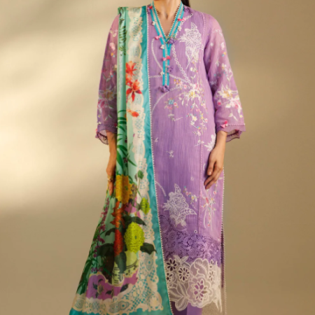 Unstitched Embroidered 3 Piece Muzlin Suit