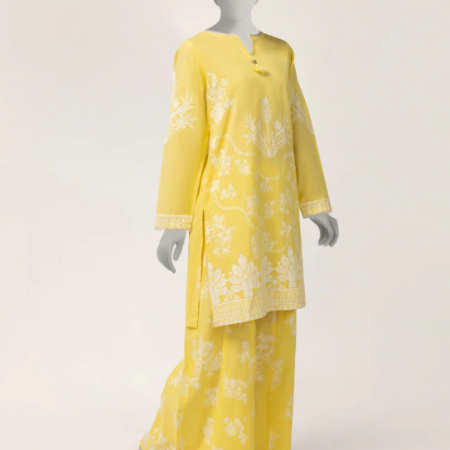J. yellow lawn paste printed 2pc stitched