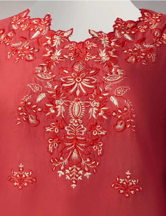 J. red lawn embroidered unstitched 3pc