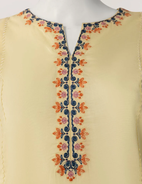 J. yellow lawn embroidered stitched 3pc