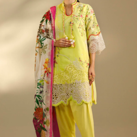 Unstitched Embroidered 3 Piece Muzlin Suit