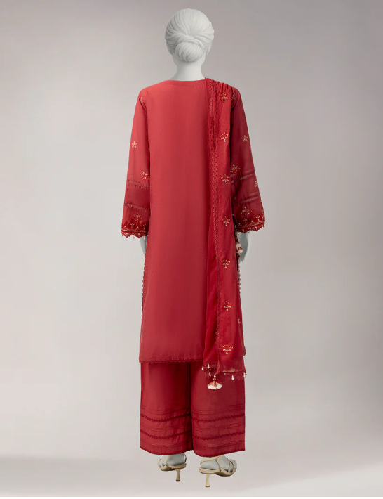 J. red lawn embroidered unstitched 3pc