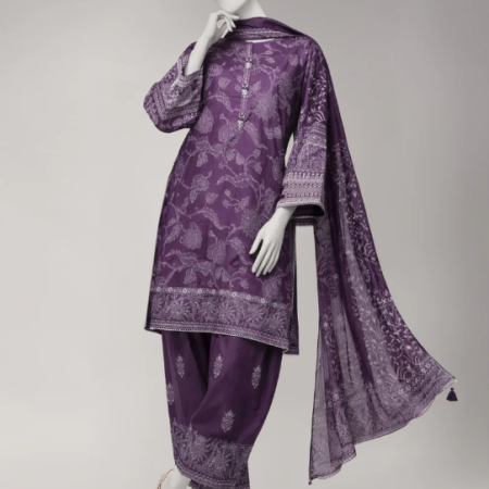 J. purple lawn embroidered unstitched 3pc