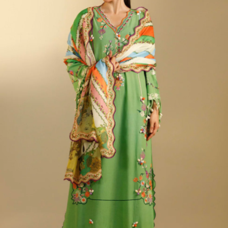 Unstitched Embroidered 3 Piece Muzlin Suit