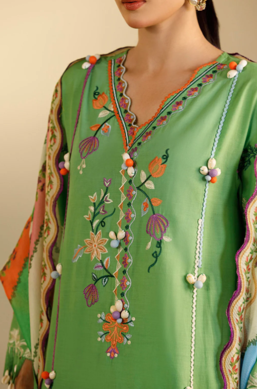Unstitched Embroidered 3 Piece Muzlin Suit