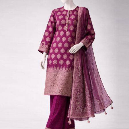 J. purple lawn paste printed unstitched 3pc