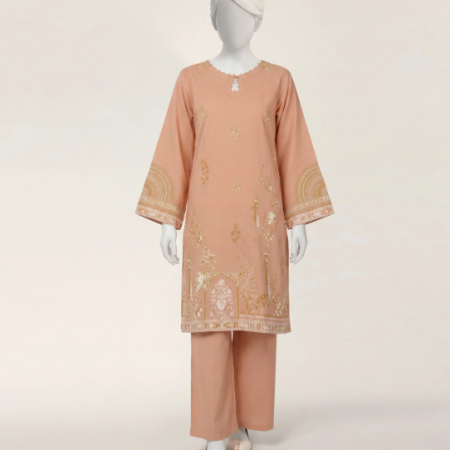 J. peach lawn paste printed stitched 2pc