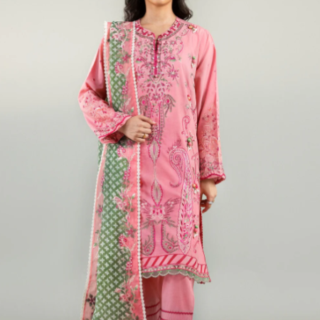Unstitched Embroidered 3 Piece Muzlin Suit