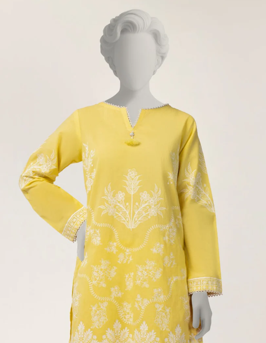 J. yellow lawn paste printed 2pc stitched