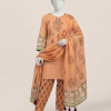 J. peach lawn printed stitched 3pc