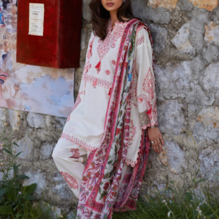 Unstitched Embroidered 3 Piece Muzlin Suit