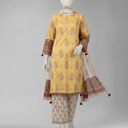 yellow lawn paste printed unstitched 3pc