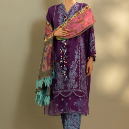 Unstitched Embroidered 3 Piece Muzlin Suit