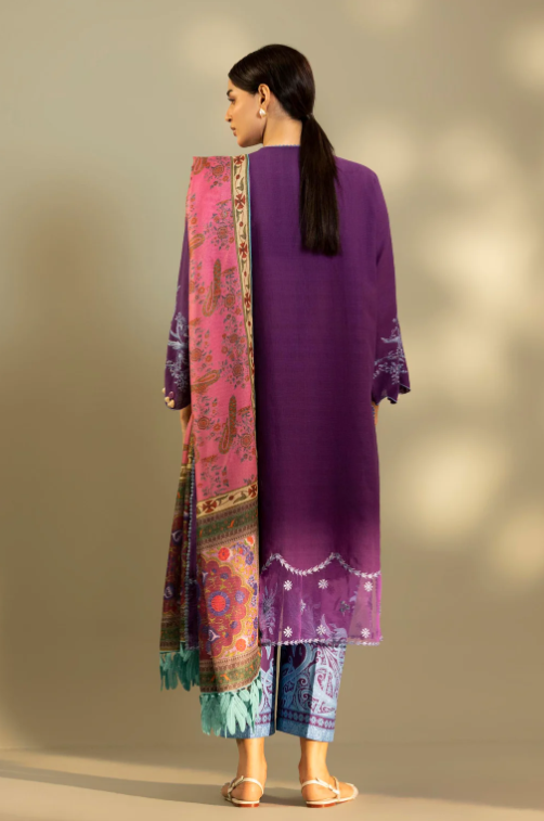 Unstitched Embroidered 3 Piece Muzlin Suit