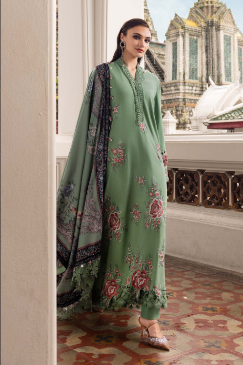 3 Piece Unstitched Embroidered Twill Linen Suit