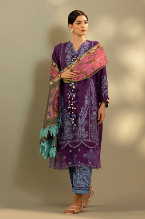 Unstitched Embroidered 3 Piece Muzlin Suit
