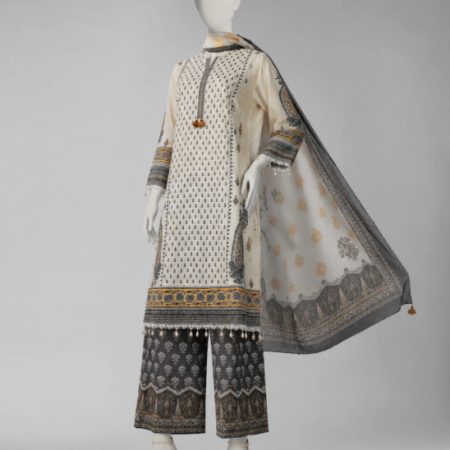 ivory lawn paste printed unstitched 3pc