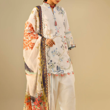 Unstitched Embroidered 3 Piece Muzlin Suit