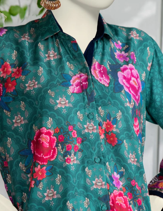 green silk printed 2pc stitched